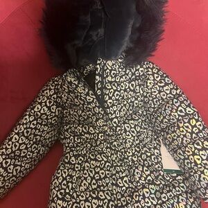 Leopard Print Hooded Jacket with Faux Fur Trim